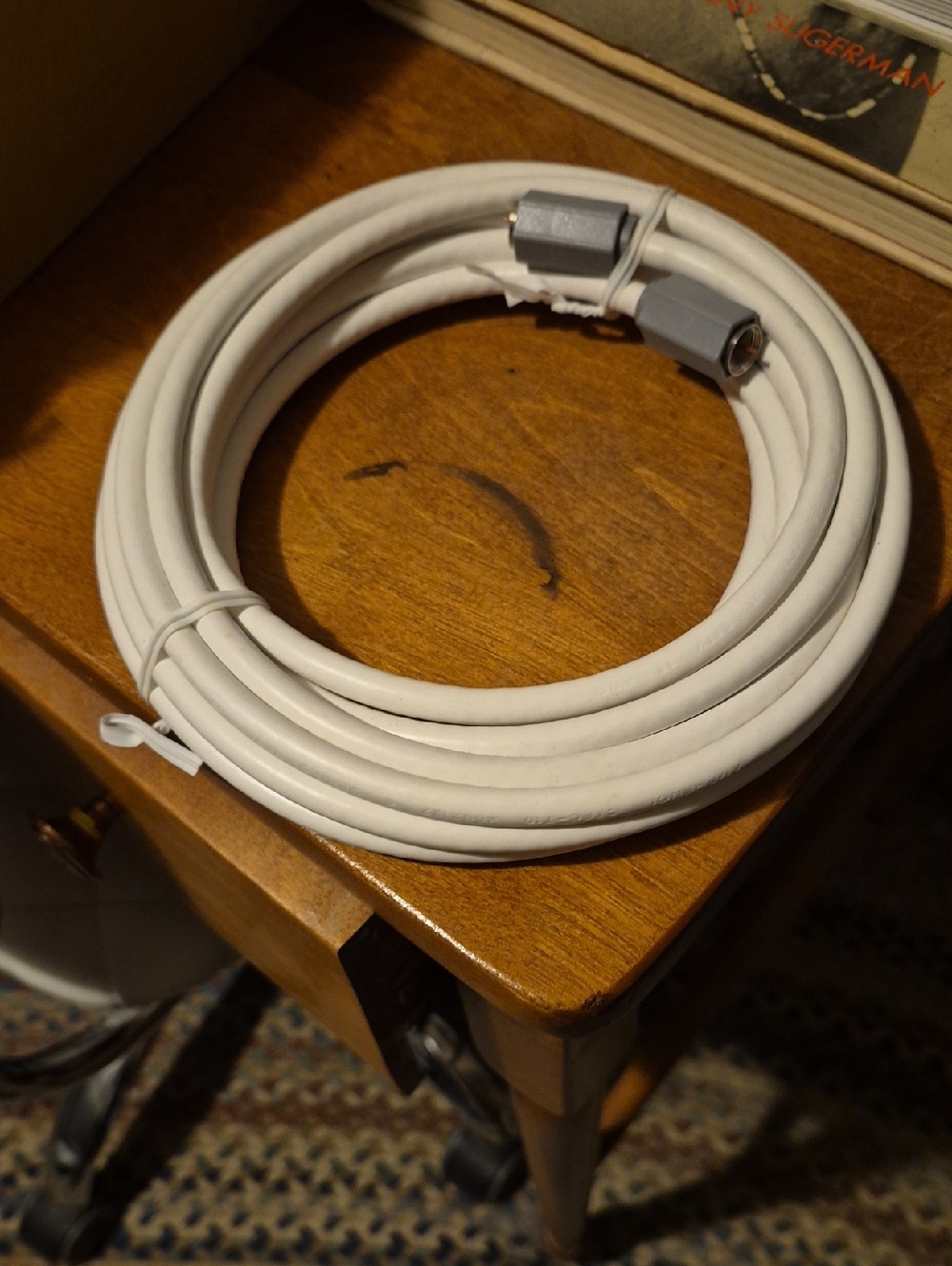 White Coaxial Cable with F-Type Connectors